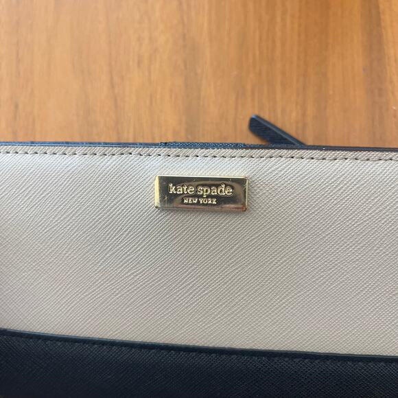 Kate Spade New York Laurel Way Neda Continental Snap Wallet Chalk Black Leather - Picture 4 of 8